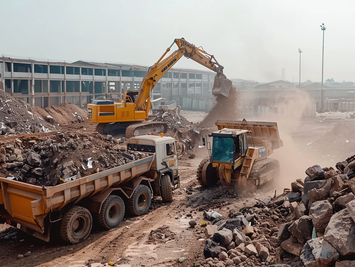Machinery mobilised to an active industrial site by Fitzgerald Meelk Limited